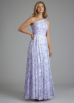 Azazie Charlize Robes de demoiselle d'honneur Robe Trapèze en Aquarelle Florale Ue épaule Lilas Aquarelle Florale image5