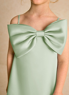 Azazie Kiwi Flower Girl Dresses Dusty Sage A-Line Spaghetti Strap Matte Satin Dress image6