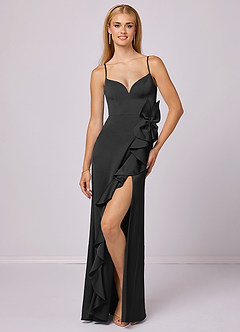 Barbie ♥ Azazie Bridesmaid Dresses Sheath Bow Stretch Satin Floor-Length Dress image5