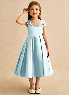 Azazie Yosemite Blumenmädchenkleider Ballkleid Herzausschnitt Matte Satin Kleid Seegrün image5
