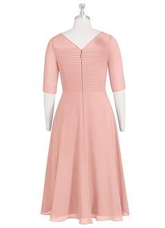 Azazie Naomi Kleider für die Brautmutter A-Linie Bootshals Gefaltet Chiffon Kleid Rosettenrosa image8