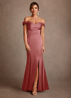 Azazie Boone Abiti per la Madre della Sposa Abito Sirena in Raso Elasticizzato a Spalla Scoperta Rosa Antica image2