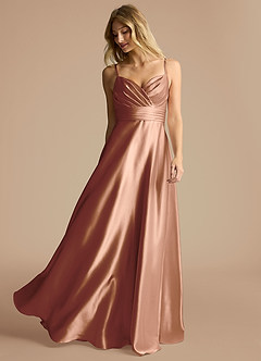 Azazie Oliana Bridesmaid Dresses Bronzer A-Line Pleated Metallic Satin Dress image2