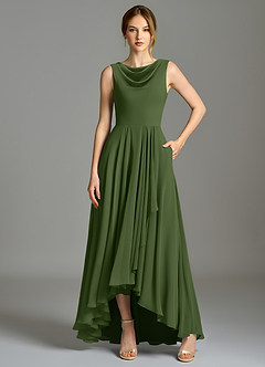 Azazie Wonderland Bridesmaid Dresses Olive A-Line Pleated Chiffon Dress image6