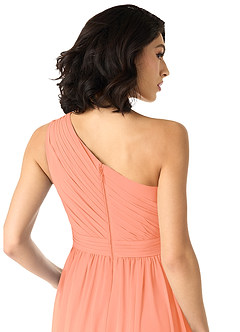 Azazie Mathilda Robes de demoiselle d'honneur Robe Trapèze en Mousseline de soie Ue épaule Coucher De Soleil image5