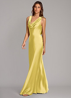 Azazie Cheryl Robes de demoiselle d'honneur Robe Sirène en Satin extensible Canari image3