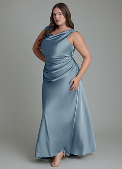Azazie Kieryn Bridesmaid Dresses Dusty Blue Mermaid Pleated Stretch Satin Dress image11
