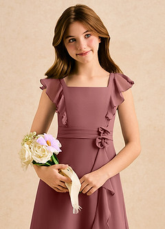 Azazie Soso Girls Formal Kukkatyttöjen mekot A-linja Laskostettu Sifonki Lattian pituus Mekko image6