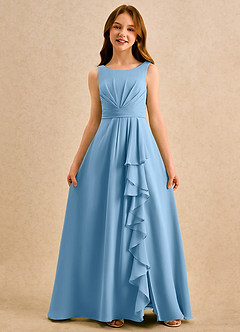 Azazie Chibi Girls Formal Sukienki dla dziewczynek sypiących kwiaty Linia A Pofałdowany Szyfon Długość podłogi Sukienka image3