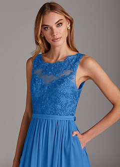 Azazie Elly Bridesmaid Dresses Blue Jay A-Line Lace Scoop Neck Chiffon Dress image6