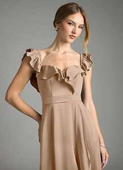 Azazie Lyra Vestidos de damas de honor Vestido de Gris Pardo de Satén Elástico de Corte en A Convertible con Vestidos sin tirantes image2