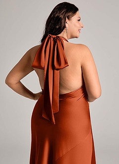 Azazie Velli Vestidos de damas de honor Vestido de Pimenton de Satén Elástico de Corte Sirena con Cuello Alto image11