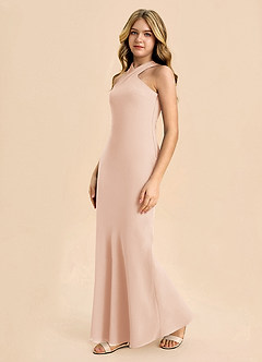 Azazie Doretta Junior Robe Fourreau en Mousseline de soie Plissée Rose Perle image4