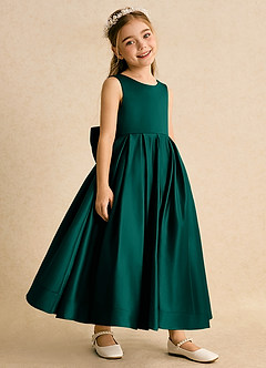 Azazie Cailee Flower Girl Dresses Pine Ball-Gown Pleated Matte Satin Dress image3