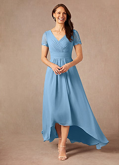 Azazie Polly Kleider für die Brautmutter A-Linie Spitze Chiffon Kleid Stahlblau image5