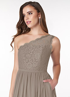 Azazie Demi Bridesmaid Dresses Taupe A-Line One Shoulder Chiffon Dress image5