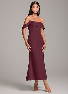 Azazie Saige Bridesmaid Dresses Cabernet Sheath Off the Shoulder Chiffon Convertible Dress image4