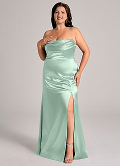 Azazie Saige Bridesmaid Dresses Agave Sheath Off the Shoulder Metallic Satin Convertible Dress image12