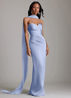 Azazie Sonora Vestidos de damas de honor Vestido de Hielo de Satén Elástico de Corte Recto con Sin tirantes image9