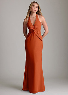 Azazie Valerie Vestidos de damas de honor Vestido de Naranja Quemada de Gasa de Corte Sirena con Plisado image3