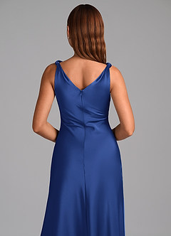 Azazie Nerine Bridesmaid Dresses Royal Blue A-Line Pleated Stretch Satin Dress image2