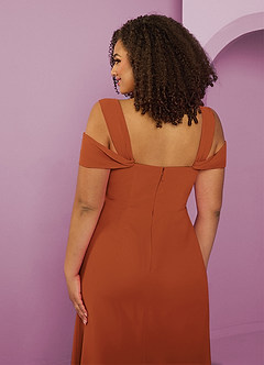 Barbie ♥ Azazie Bridesmaid Dresses Cinnamon A-Line Off the Shoulder Chiffon Dress image13