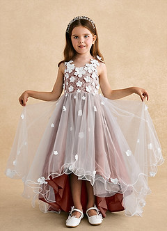 Azazie Celia Abiti da Ragazza di Fiori Abito A-Line in Tulle Pizzo Cedro Rosa image4