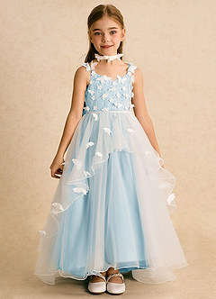 Azazie Darlina Robe Demoiselle D'honneur Fillette Robe Princesse en Tulle Dentelle Ivoire Bleu Ciel image4