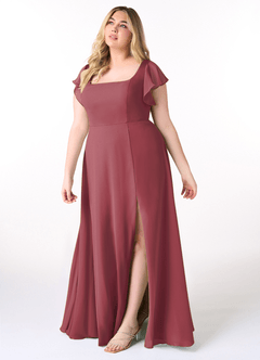 Azazie Bondi Brautjungfernkleider A-Linie Gekräuselt Chiffon Kleid Merlot image9