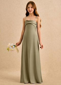 Azazie Mirabella Girls Formal Robe Demoiselle D'honneur Fillette Robe Fourreau en Satin extensible Encolure en Forme de Cœur Vert Mousse image2