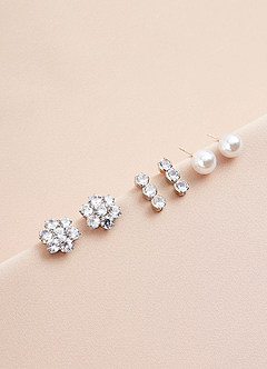 front Juego de aretes de perlas y diamantes de imitación de tres piezas