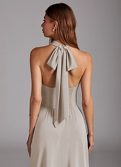 Azazie Myra Bridesmaid Dresses Frost A-Line Side Slit Stretch Satin Dress image2