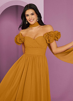 Barbie ♥ Azazie Bridesmaid Dresses Butterscotch A-Line Off the Shoulder Chiffon Convertible Dress image4