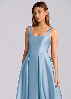 Azazie Amalie Bridesmaid Dresses Powder Blue A-Line Pleated Stretch Satin Dress image6