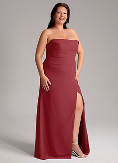 Azazie Leonis Bridesmaid Dresses Pomegranate Sheath Strapless Chiffon Convertible Dress image14