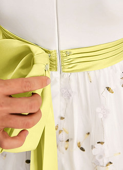 Azazie Pollie Flower Girl Dresses Ivory Canary A-Line Bow Tulle Dress image7