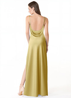 Azazie Alaija Bridesmaid Dresses Lemon Sorbet Mermaid Side Slit Stretch Satin Dress image4