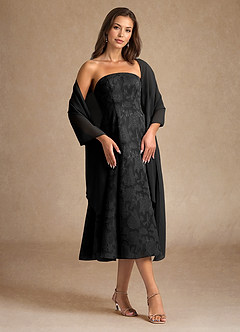 Azazie Lorain Kleider für die Brautmutter A-Linie Plissee Blumen-Burnout Kleid Schwarz image1