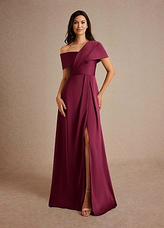 Azazie Milton vestidos de madre de la novia Vestido Borgoña de Satén Elástico de Corte en A con Plisado image11