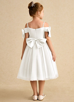 Azazie Amie Flower Girl Dresses Ivory A-Line Off the Shoulder Matte Satin Dress image2