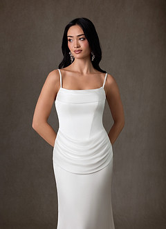 Azazie Miranda Wedding Dresses Diamond White Sheath Strapless Stretch Satin Dress image7