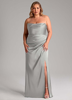 Azazie Leonis Bridesmaid Dresses Silver Mermaid Pleated Stretch Satin Convertible Dress image8