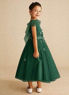 Azazie Minia Flower Girl Dresses Dark Green A-Line Bow Matte Satin Dress image2