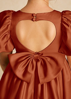 Azazie Muffin Flower Girl Dresses Paprika A-Line with Sleeves Matte Satin Dress image4