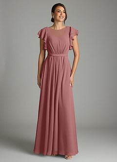 Azazie Daphne Modest Bridesmaid Dresses A-Line Ruffled Chiffon Floor-Length Dress image1