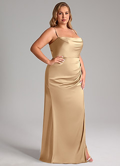 Azazie Leonis Bridesmaid Dresses Champagne Mermaid Pleated Stretch Satin Convertible Dress image14