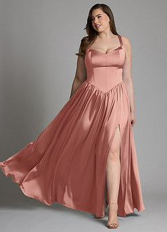 Azazie Francis Bridesmaid Dresses Rosette A-Line Corset Stretch Satin Dress image11