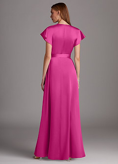 Azazie Nico Bridesmaid Dresses Fuchsia A-Line V-Neck Stretch Satin Dress image3
