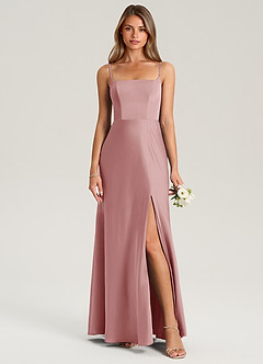 Azazie Lidia Robes de demoiselle d'honneur Robe Sirène en Satin extensible Fente Latérale Rose Poussiéreuse image5