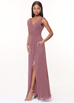 Azazie Karina Bridesmaid Dresses Vintage Mauve A-Line Pleated Chiffon Dress image3